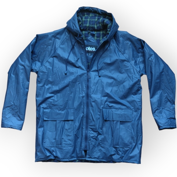 Men's Insulated Rain Coat Size Large Totes Blue Green Quilted Plaid Lining - Picture 2 of 11